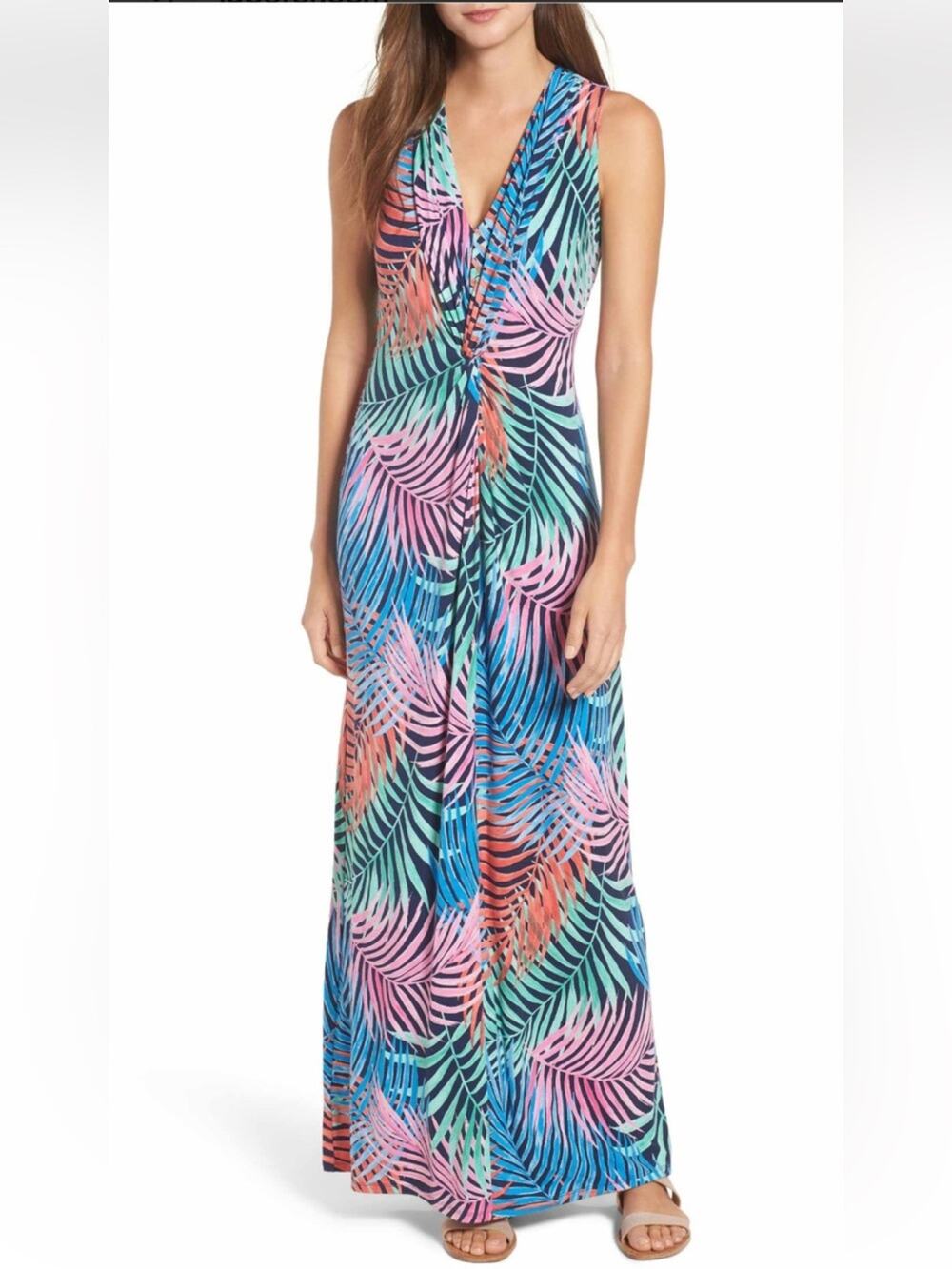 Tommy Bahama Sleeveless Maxi Dress Tropical Print Size Small